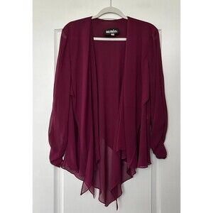 Ursula of Switzerland Sheer Jacket Chiffon Open Front Burgundy Sz 16W USA Formal